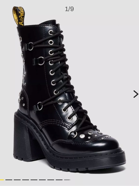 Dr. Martens Shoes - Dr. Martens Black Studded Lace-Up Platform Heel Boot/Chesney boots